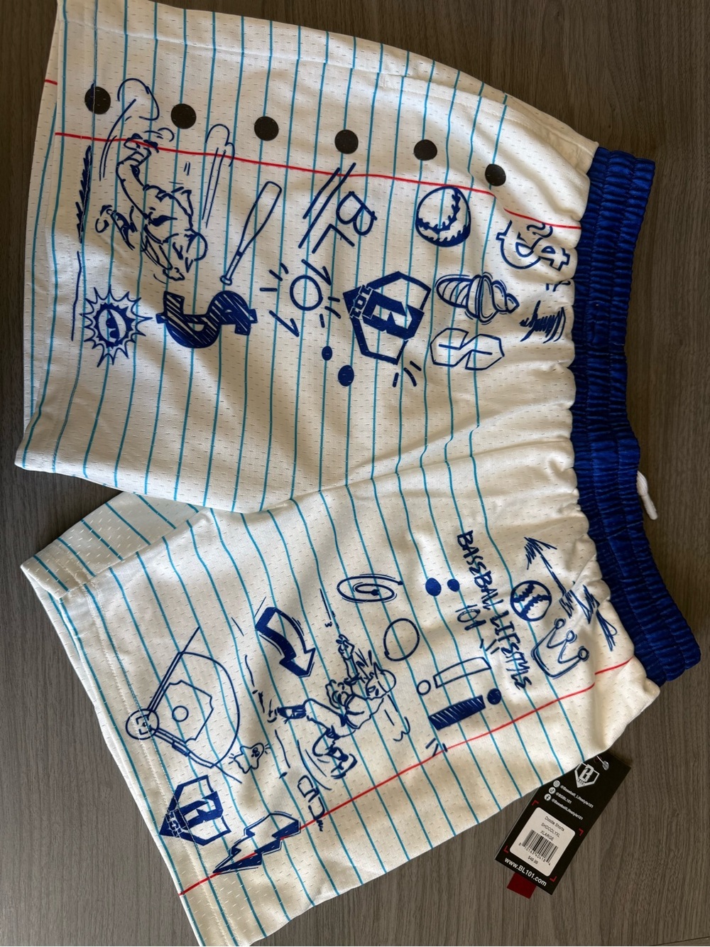 Kids White & Blue Baseball Doodle Athletic Shorts
